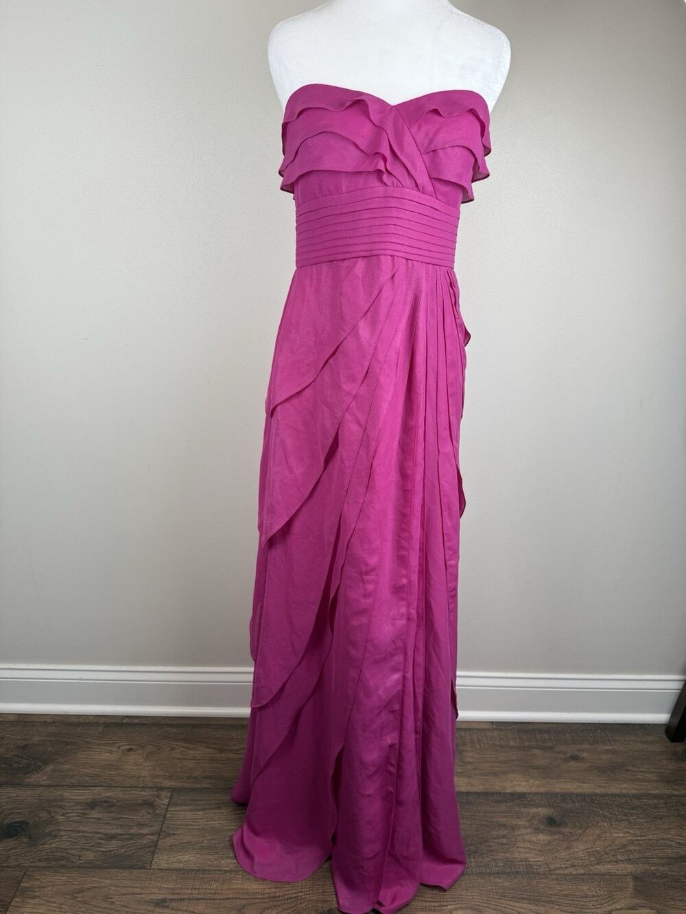 Vintage Y2K Cache Strapless Chiffon Long Formal Gown Dress Flowy Pink Sz 8 NWT